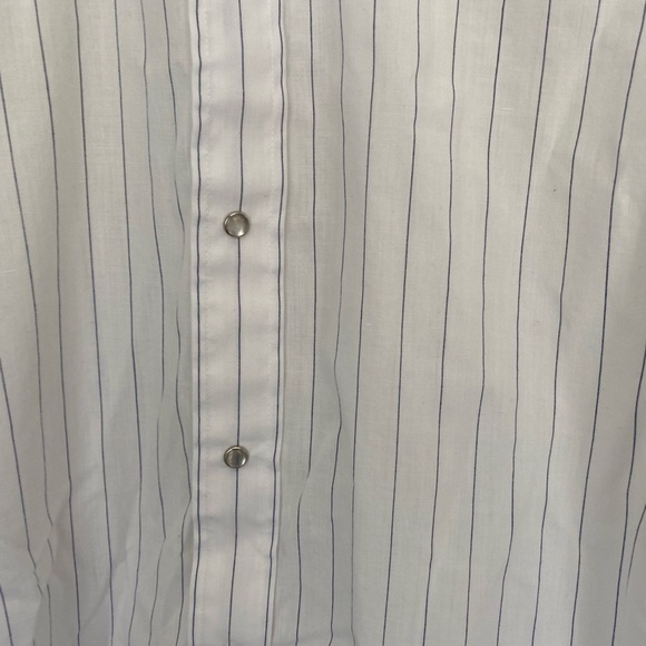 VINTAGE Pearl Snap Pin Stripe White Short Sleeve Mens Shirt Size 18 Made in USA - Picture 3 of 6